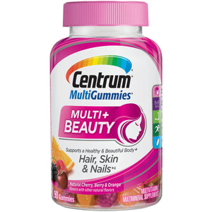 Centrum Adult MultiGummies Multi + Beauty (90 Count, Naturel Cherry, Berry, Orange Flavors) Multivitamins