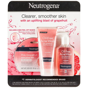 Neutrogena Oil Free Acne Wash Pink Grapefruit Foaming Scrub 6.7oz + Facial Cleanser 6oz + 2 Peel-Off Masks