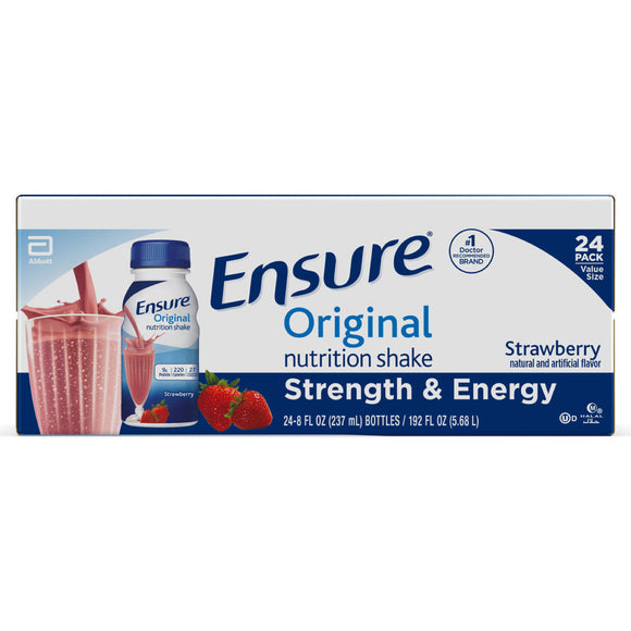 Ensure Original Nutrition Strawberry Meal Replacement Shakes with 9g of Protein (8 fl. oz., 24 ct.)
