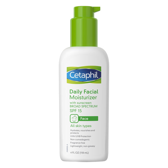 Cetaphil Daily Facial Moisturizer With Sunscreen, Broad Spectrum SPF15, Fragrance Free, 4 Fl Oz