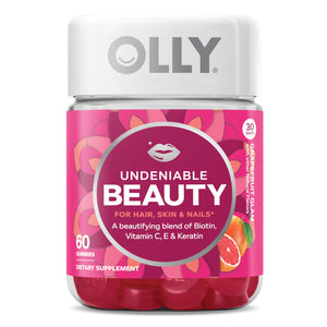 OLLY Undeniable Beauty Gummies for Hair, Skin & Nails, Grapefruit Glam, 60 Ct